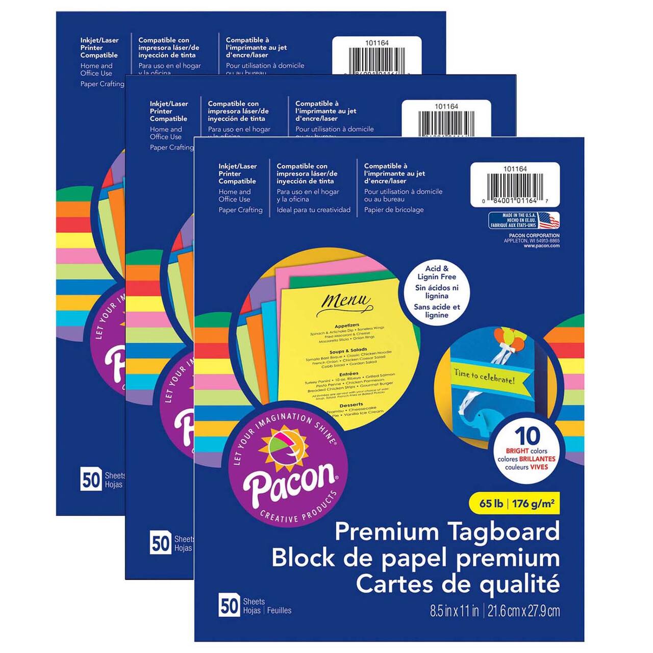 Pacon&#xAE; 10 Assorted Premium Tagboard, 3 Packs of 50